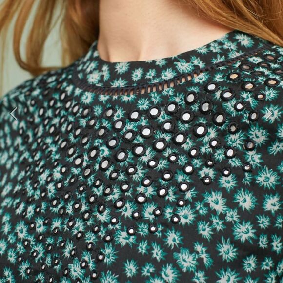 NWT ANTHROPOLOGIE RANNA GILL Fluttered Tunic Dress Ruffle Sleeves Blue Green Med - Picture 4 of 13